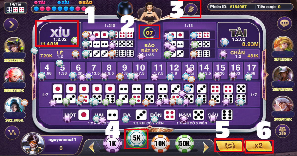 Ảnh hướng dẫn cách đặt cược game Sicbo Vuaclub